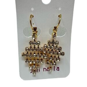 Art Deco Diamond Shape Gold Tone Rhinestone Drop Earrings NEW